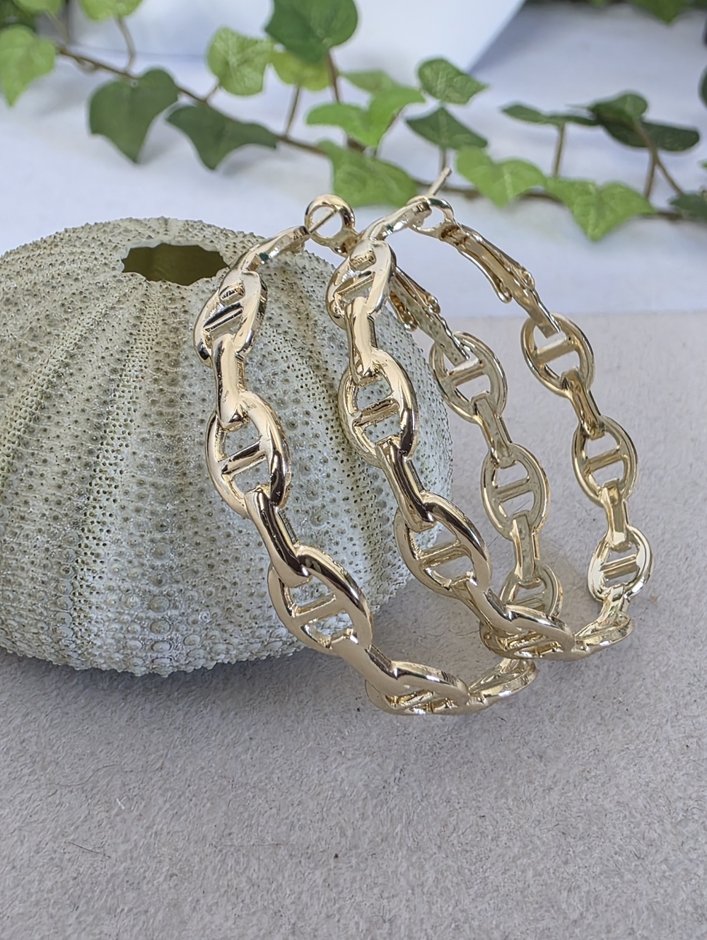 Gold Mariner Link Hoop Earrings | Chunky Luxe Style Anchor Chain Hoops